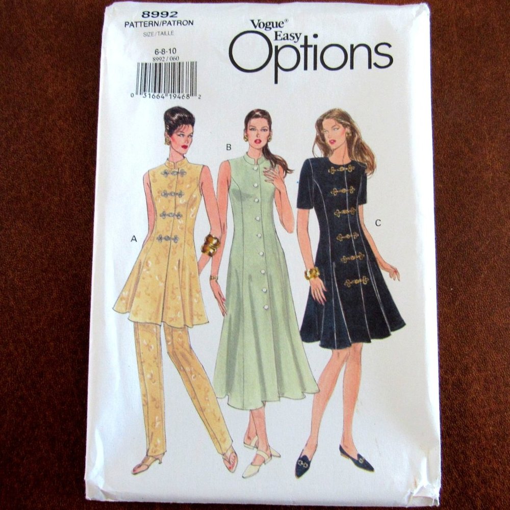 Vogue Easy Options Sewing Pattern 8992 Dress Tunic Pants Size Womens 6 to 10